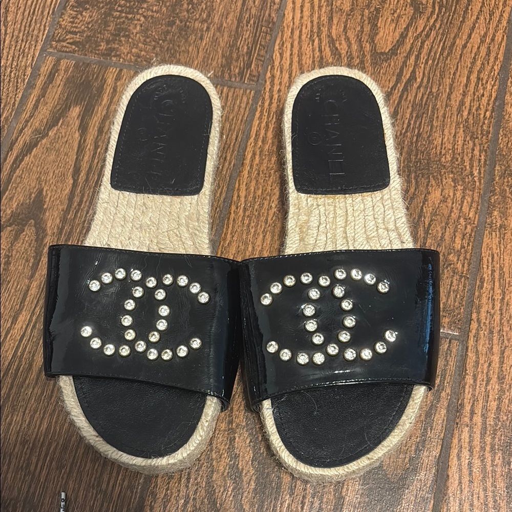 CHANEL Black Sandals with Luxe Embellishments